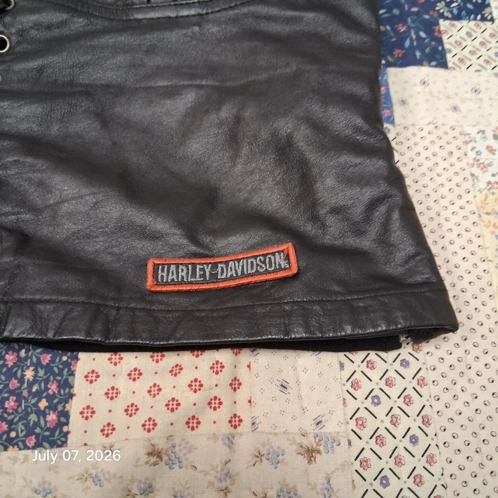 Harley Davidson Leather Bustier Top Womens Sz 44 / 16 W Black Padded Lace Front